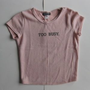 Fashion Nova "TOO BUSY." soft pink crop top